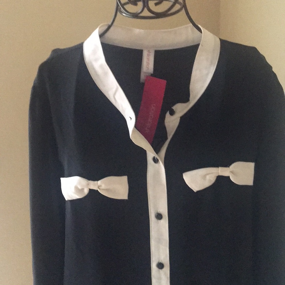 Xhilaration Black Blouse with Cream Bows